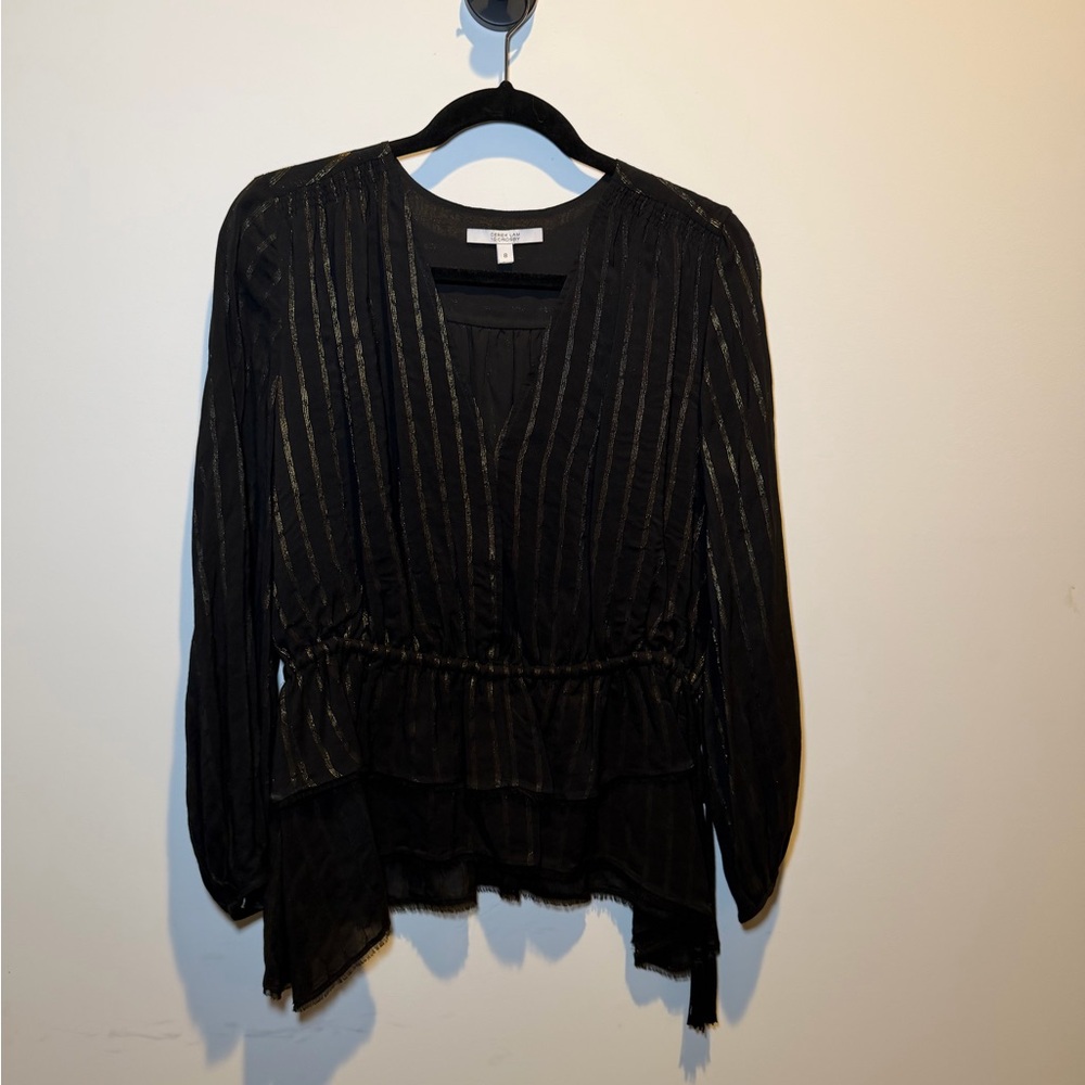 10 Crosby Derek‎ Lam Black Blouse with Gold Accents